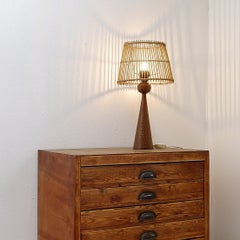 Keel-Shaped wood Table Lamp with bamboo shade 1960s