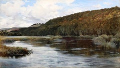 19th Century English Summer Landscape Oil Painting River Thames at Pangbourne