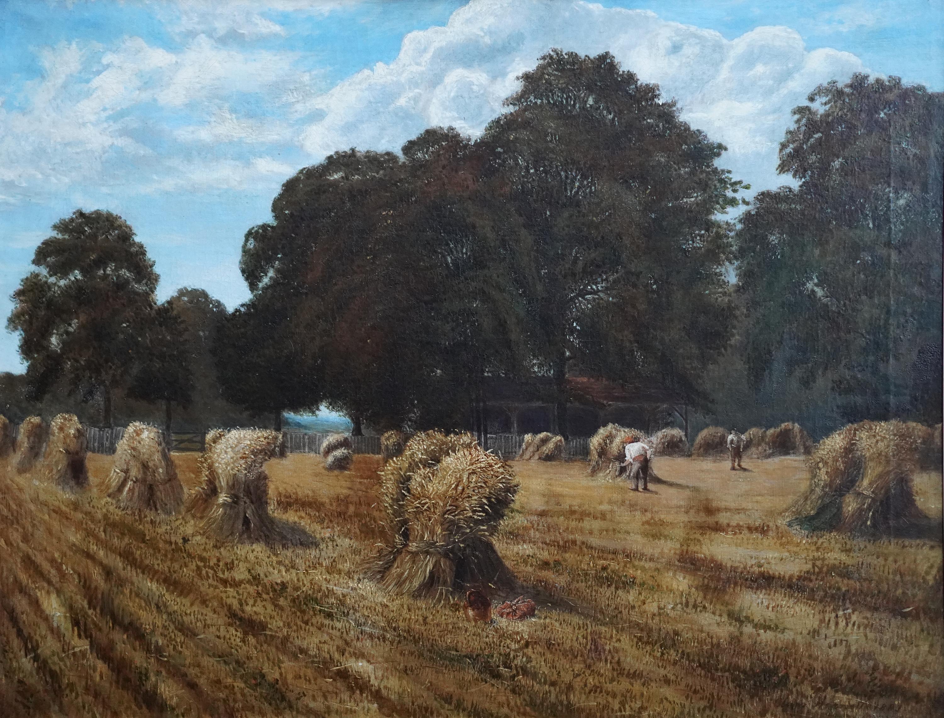 Harvest Landscape - British 19th century art Victorian landscape oil painting For Sale 7