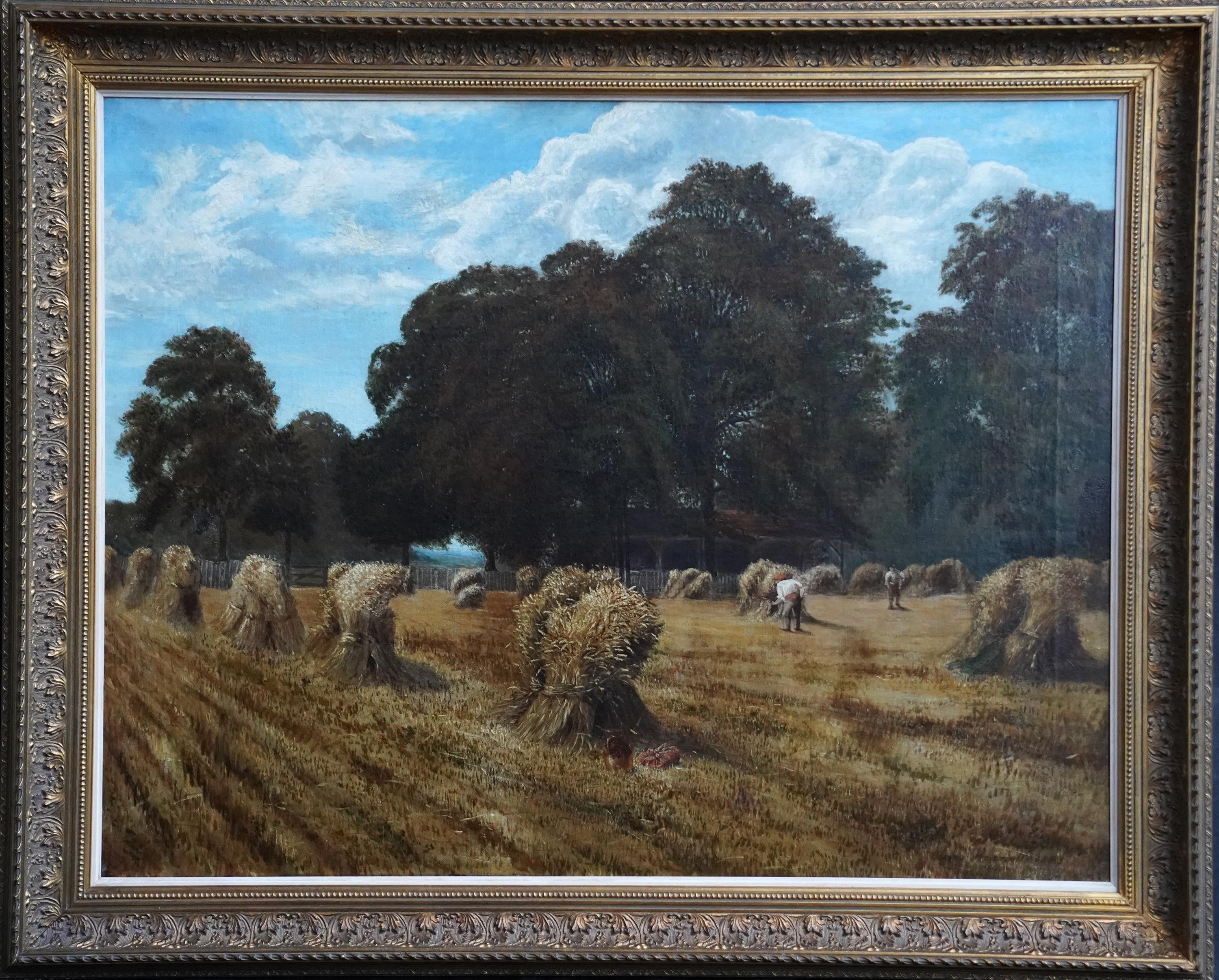 Harvest Landscape - British 19th century art Victorian landscape oil painting For Sale 8