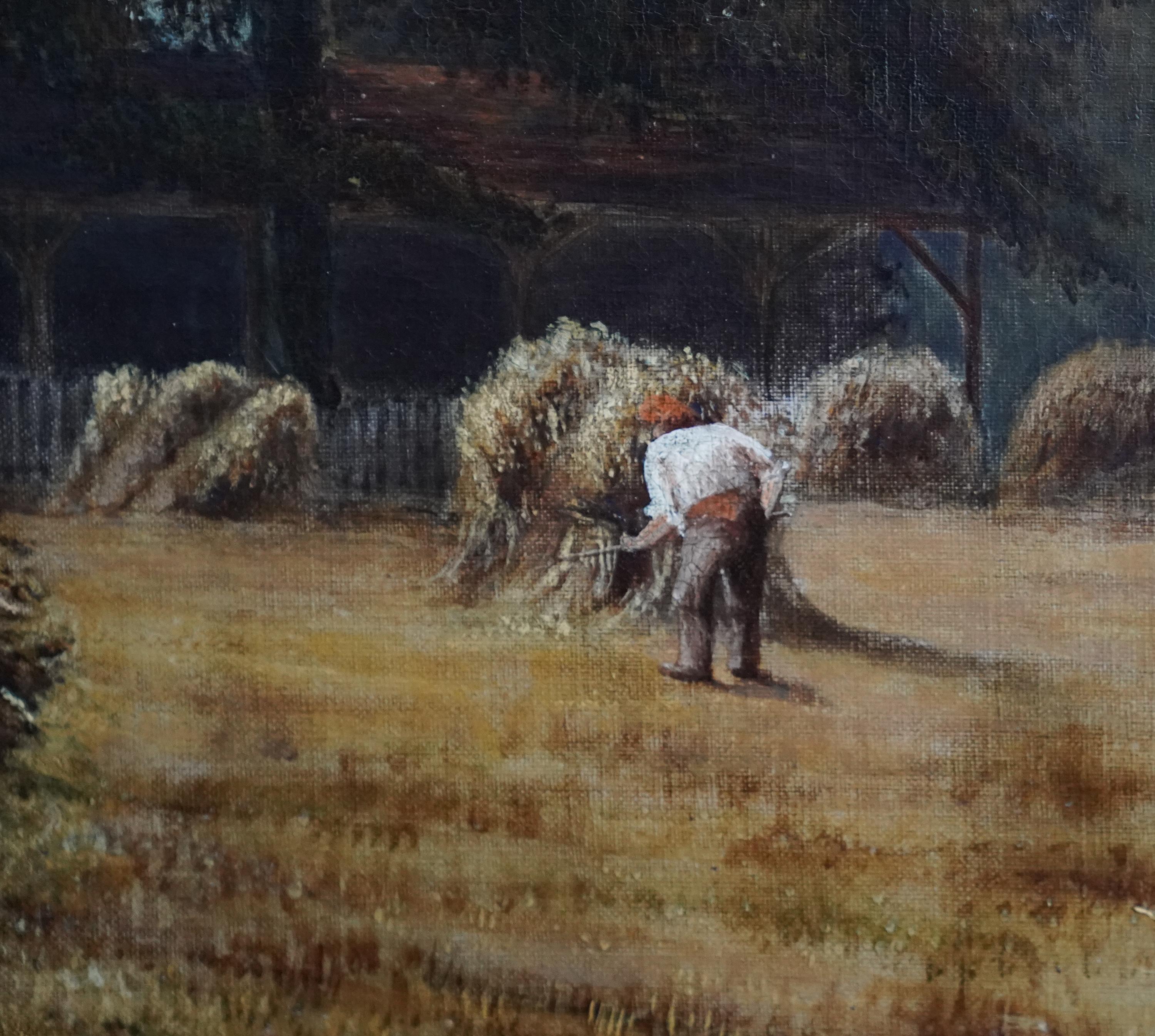 Harvest Landscape - British 19th century art Victorian landscape oil painting For Sale 4