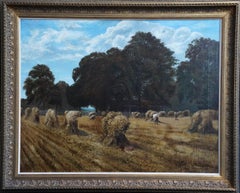 Antique Harvest Landscape - British 19th century art Victorian landscape oil painting