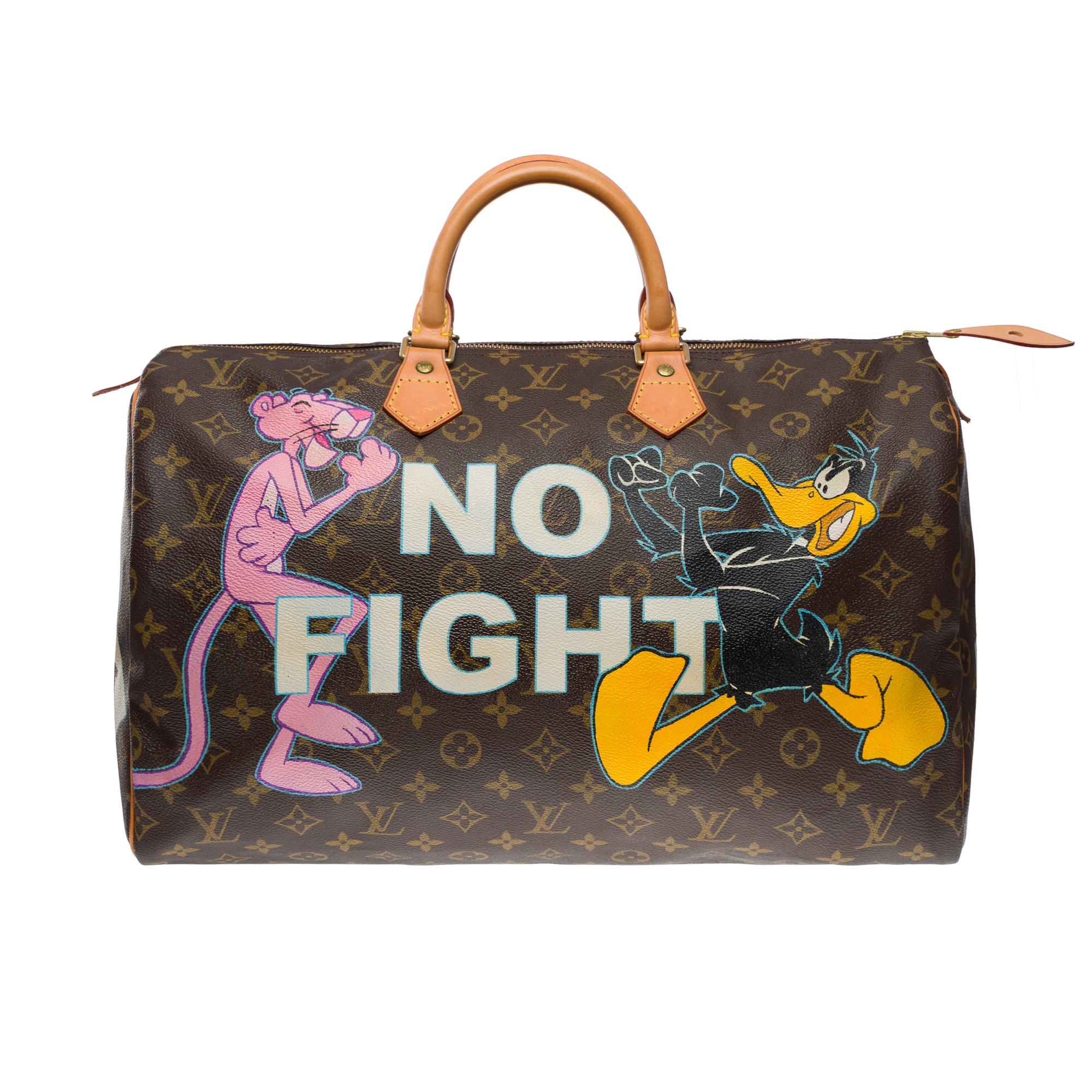 Louis Vuitton Speedy 40 handbag in Monogram canvas customized by the fashionable artist of Street Art PatBo with his work 