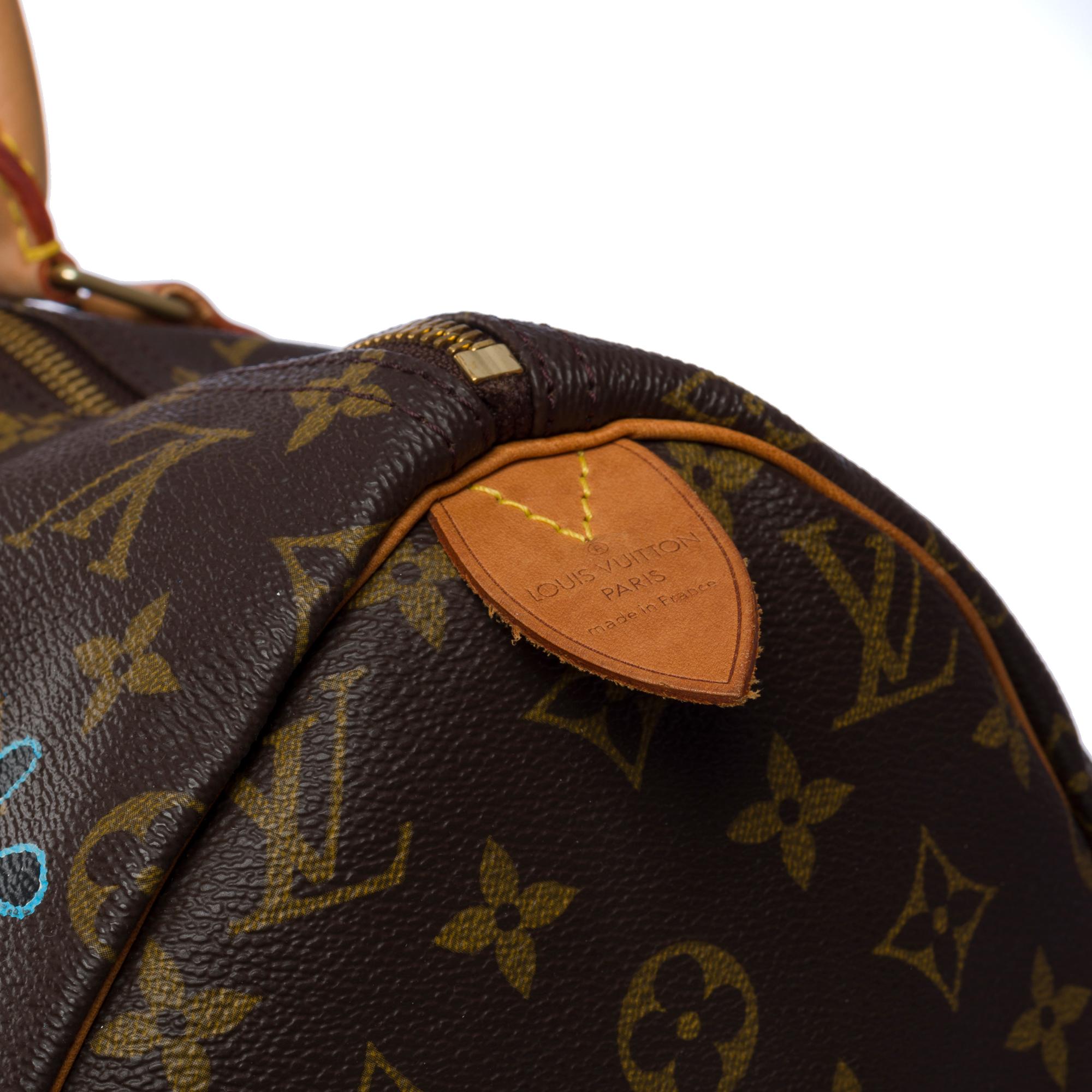 Sac à main Speedy 40 personnalisé en toile monogrammée marron « Keep Cool » de Louis Vuitton  en vente 2