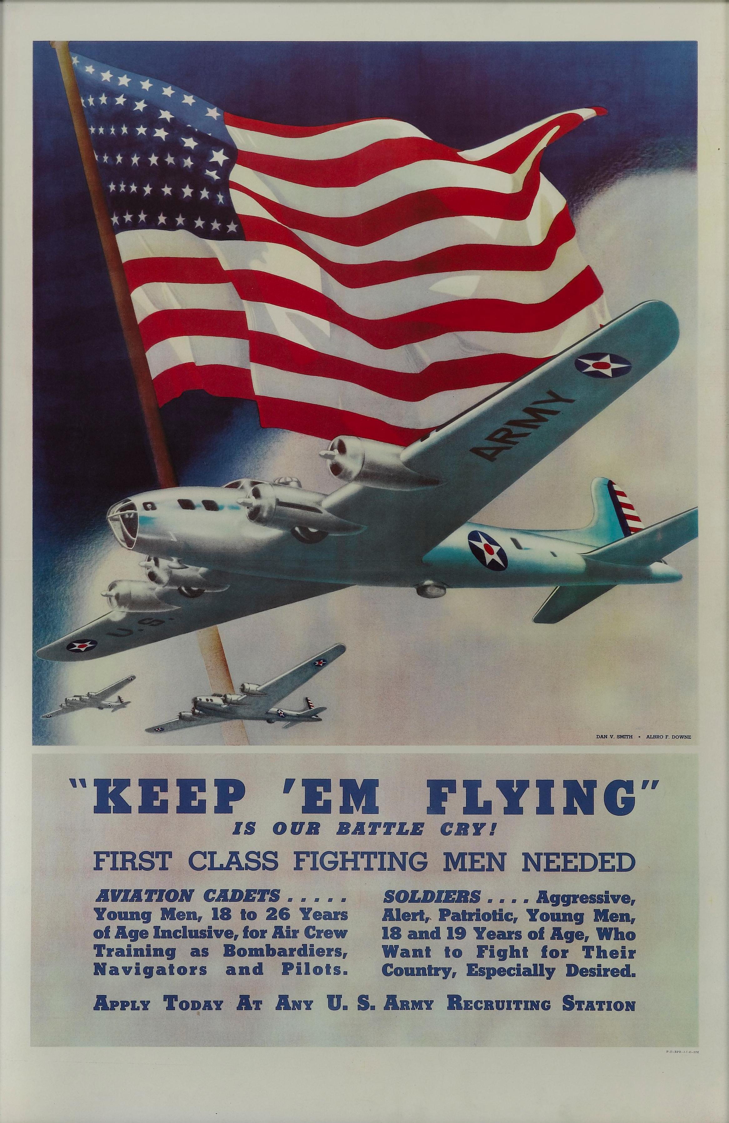 Mid-Century Modern « Keep 'Em Flying' est notre Battle Cry ! » Affiche de recrutement de l'armée de la Seconde Guerre mondiale  en vente