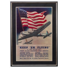 "Keep 'Em Flying Is Our Battle Cry" Vintage WWII Recruitment Poster, 1942