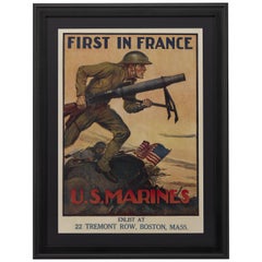 "First in France. U.S. Marines" Vintage WWI Recruitment Poster, circa 1917-18