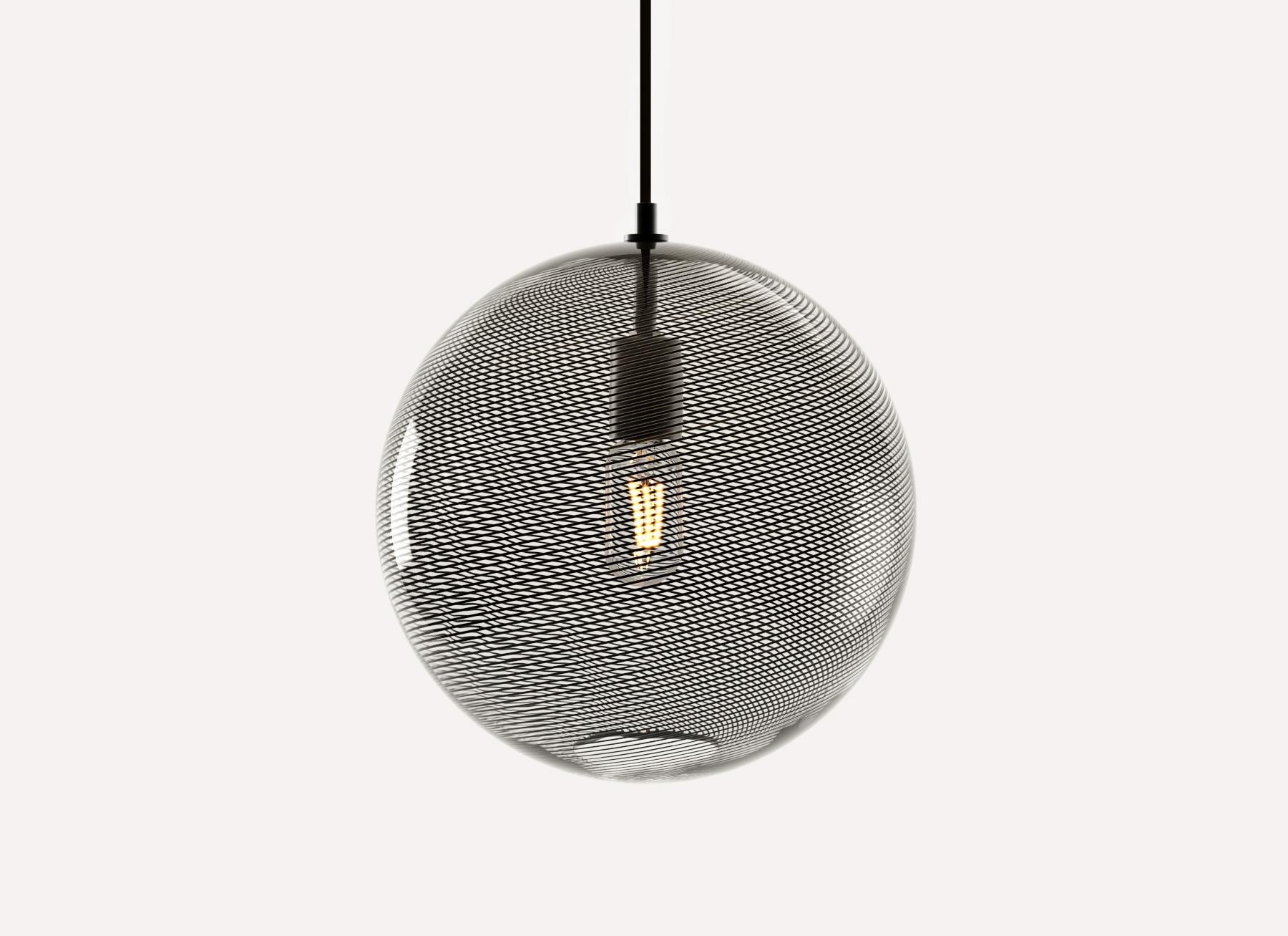Hand-Crafted KEEP Handblown Glass Globe Pendant Light, Mid-Century Inspired Patterned Glass For Sale