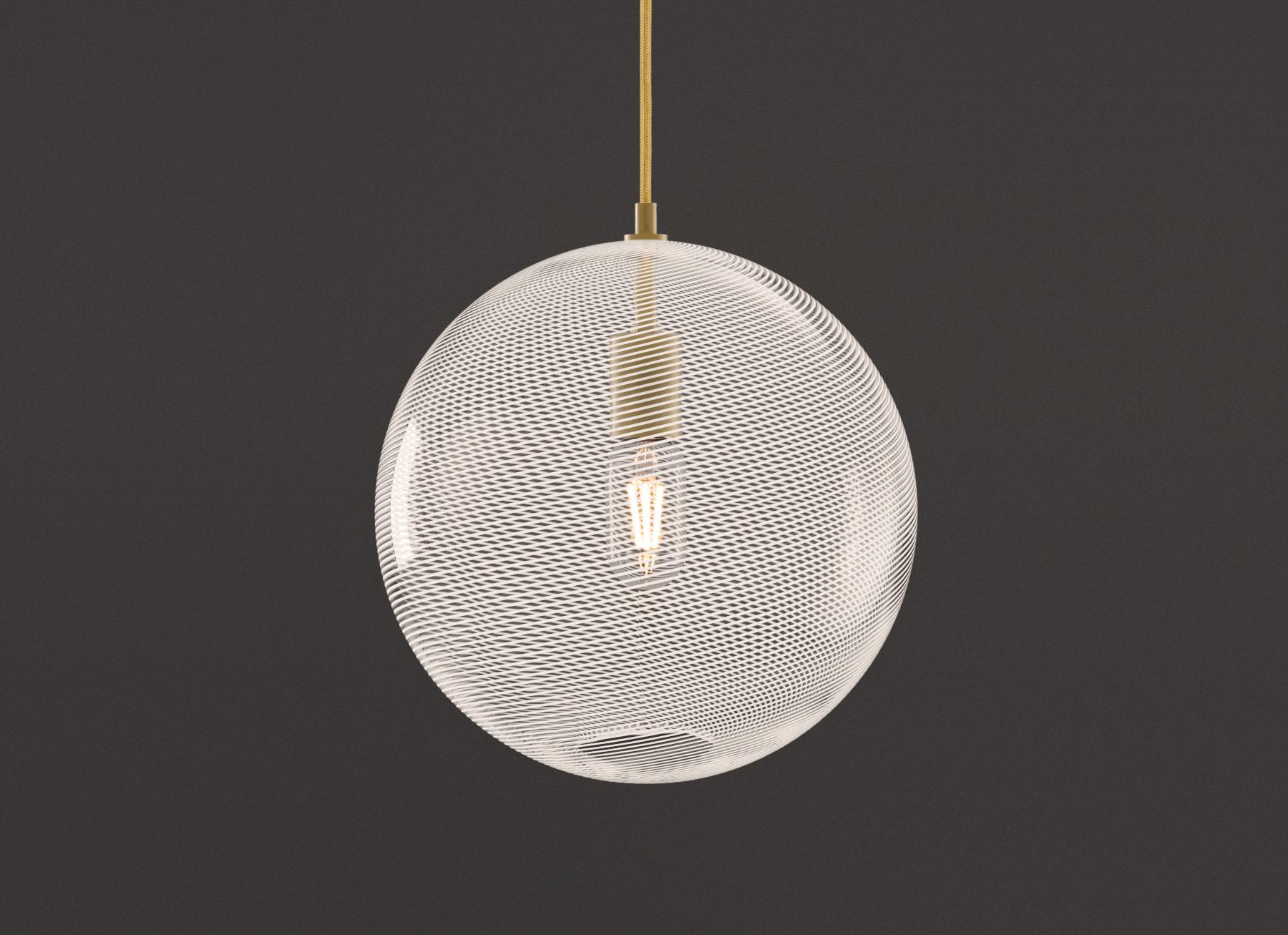 KEEP Handblown Glass Globe Pendant Light, Mid-Century Inspired Patterned Glass In New Condition For Sale In Brooklyn, NY