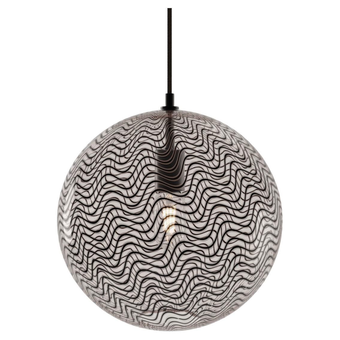 KEEP Handblown Glass Globe Pendant Light, Mid-Century Inspired Patterned Glass For Sale