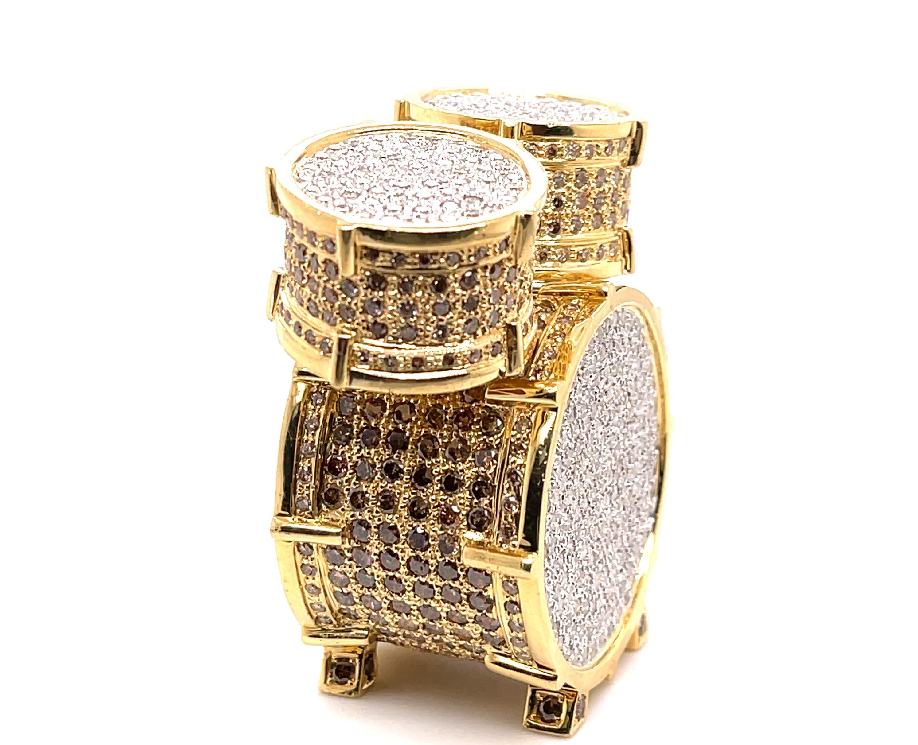 Contemporary 22.91 Carat Brown Diamond Drum Set in 18k Gold by Shimon's Creations For Sale