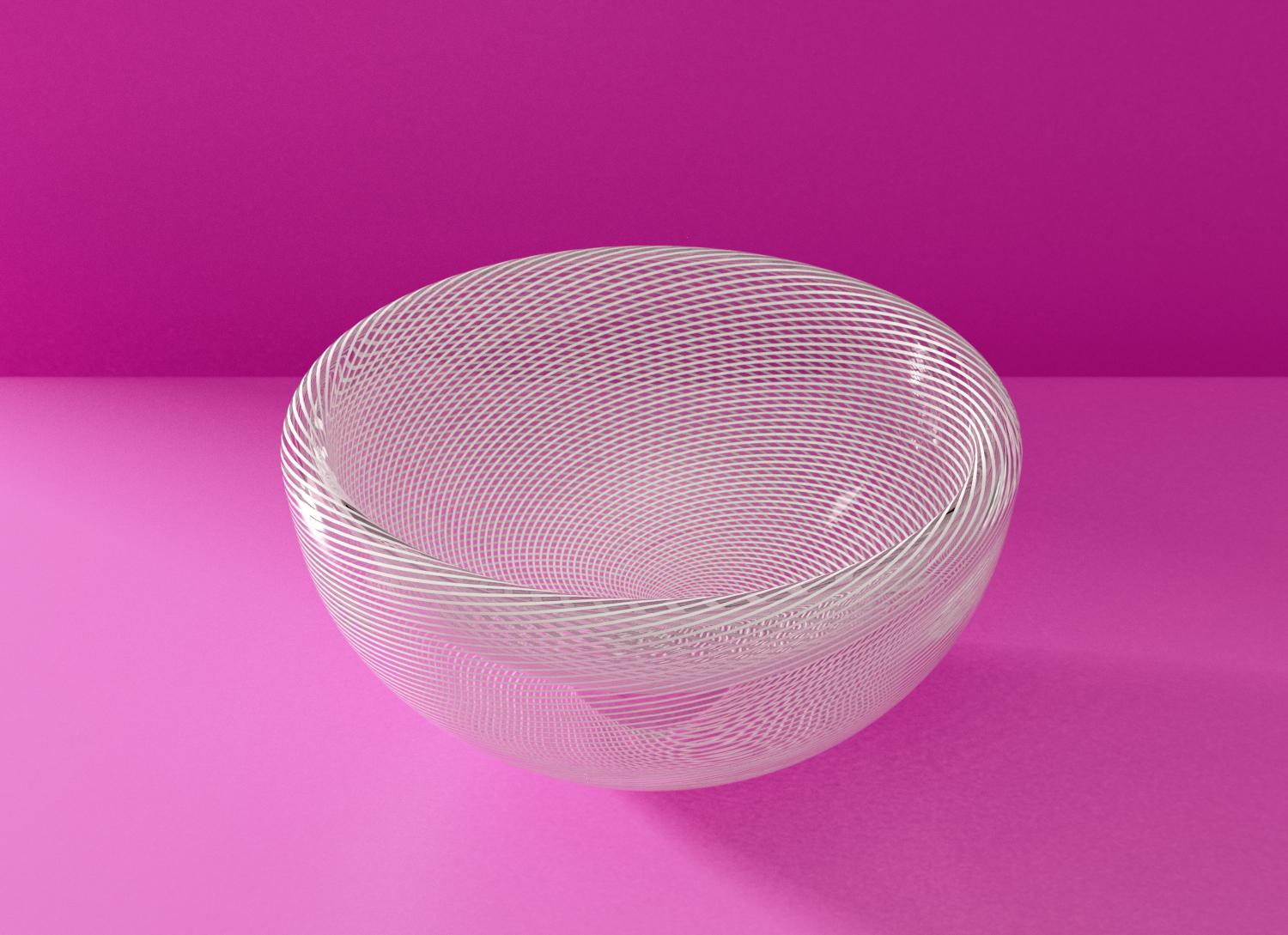 KEEP Zephyr, Handblown Glass Bowl, Mid-Century Inspired Patterned Glass In New Condition For Sale In Brooklyn, NY