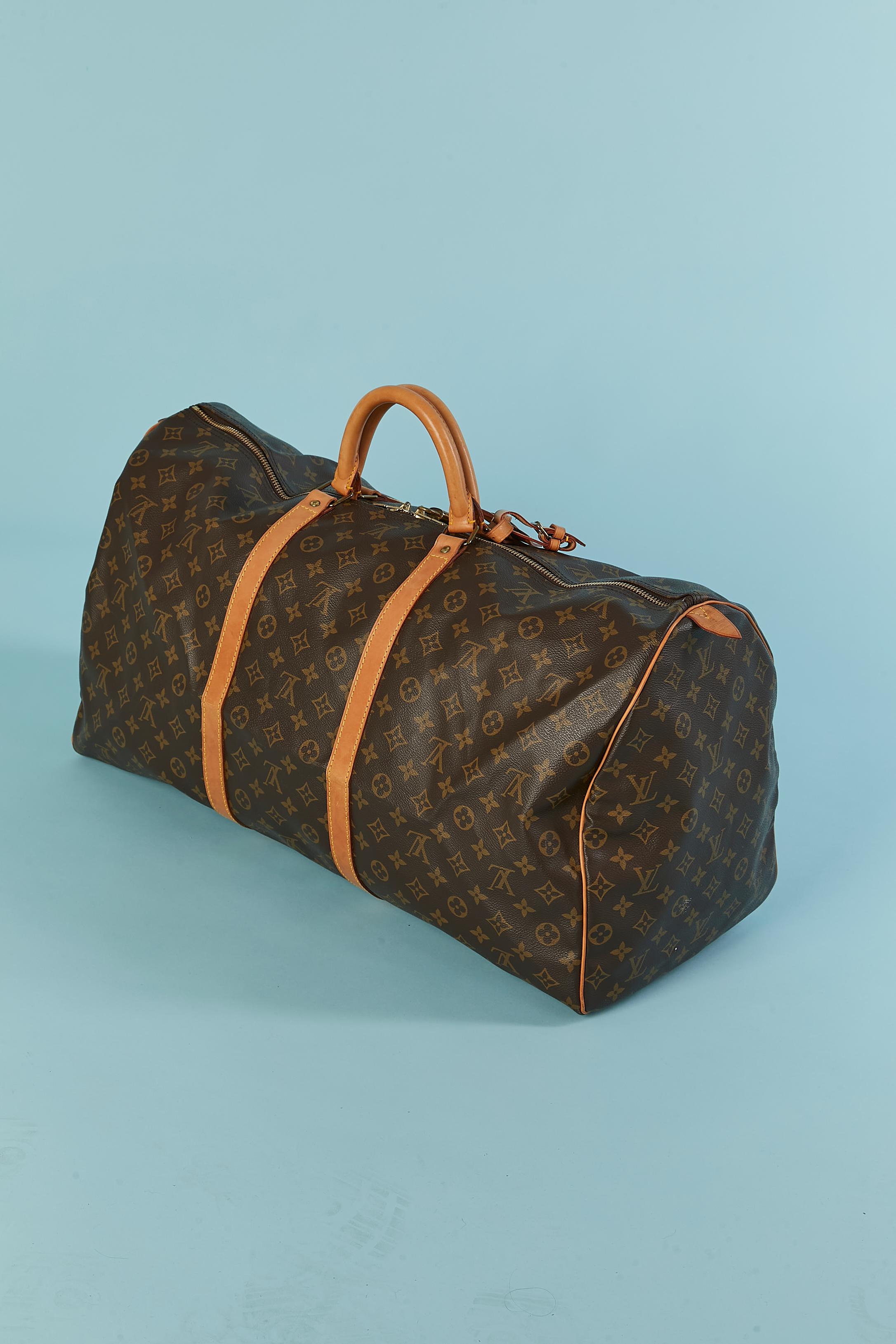 Black Keepall 60 Travel bag in leather with LV monogram print Louis Vuitton For Sale