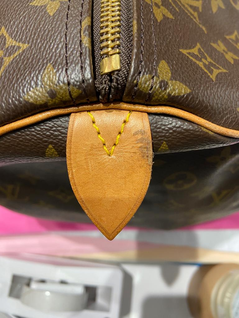 Keepall 60 Travel bag in leather with LV monogram print Louis Vuitton For Sale 3