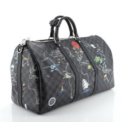 Keepall Bandouliere Bag Limited Edition World Map Damier Graphite 50