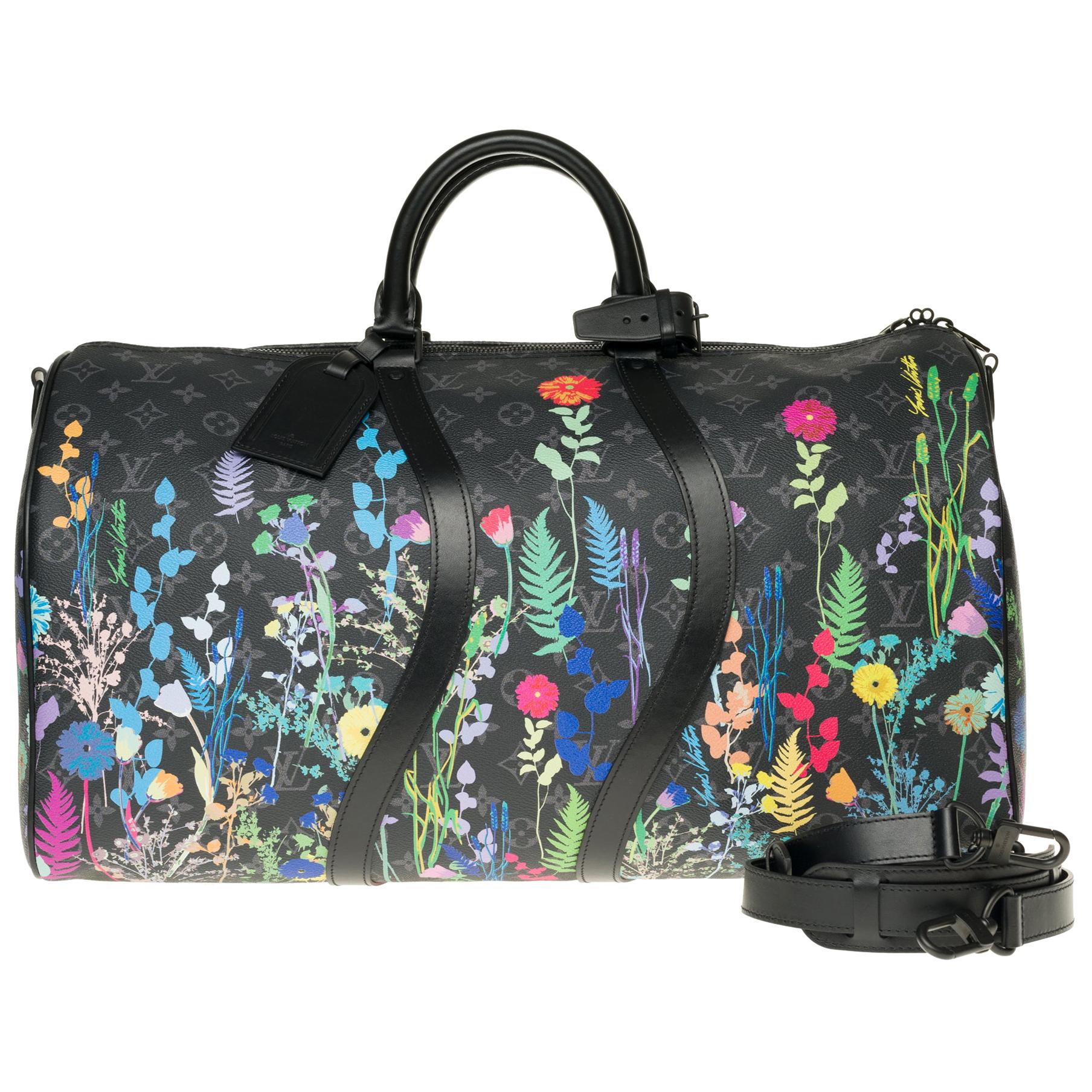 Keepall strap Limited Edition 50 Foliage Black with Floral Colors Monogram  at 1stDibs  louis vuitton floral keepall, louis vuitton flower keepall, louis  vuitton keepall flowers
