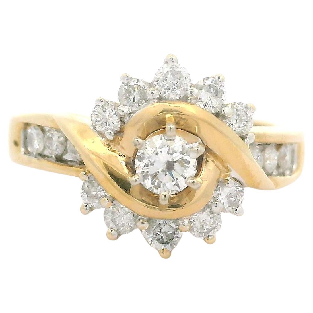 Keepsake 14k Yellow Gold 0.88ctw Diamond Cluster Classy Ring For Sale
