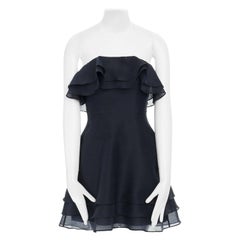 KEEPSAKE black ruffle bust strapless tiered hem cocktail dress XS