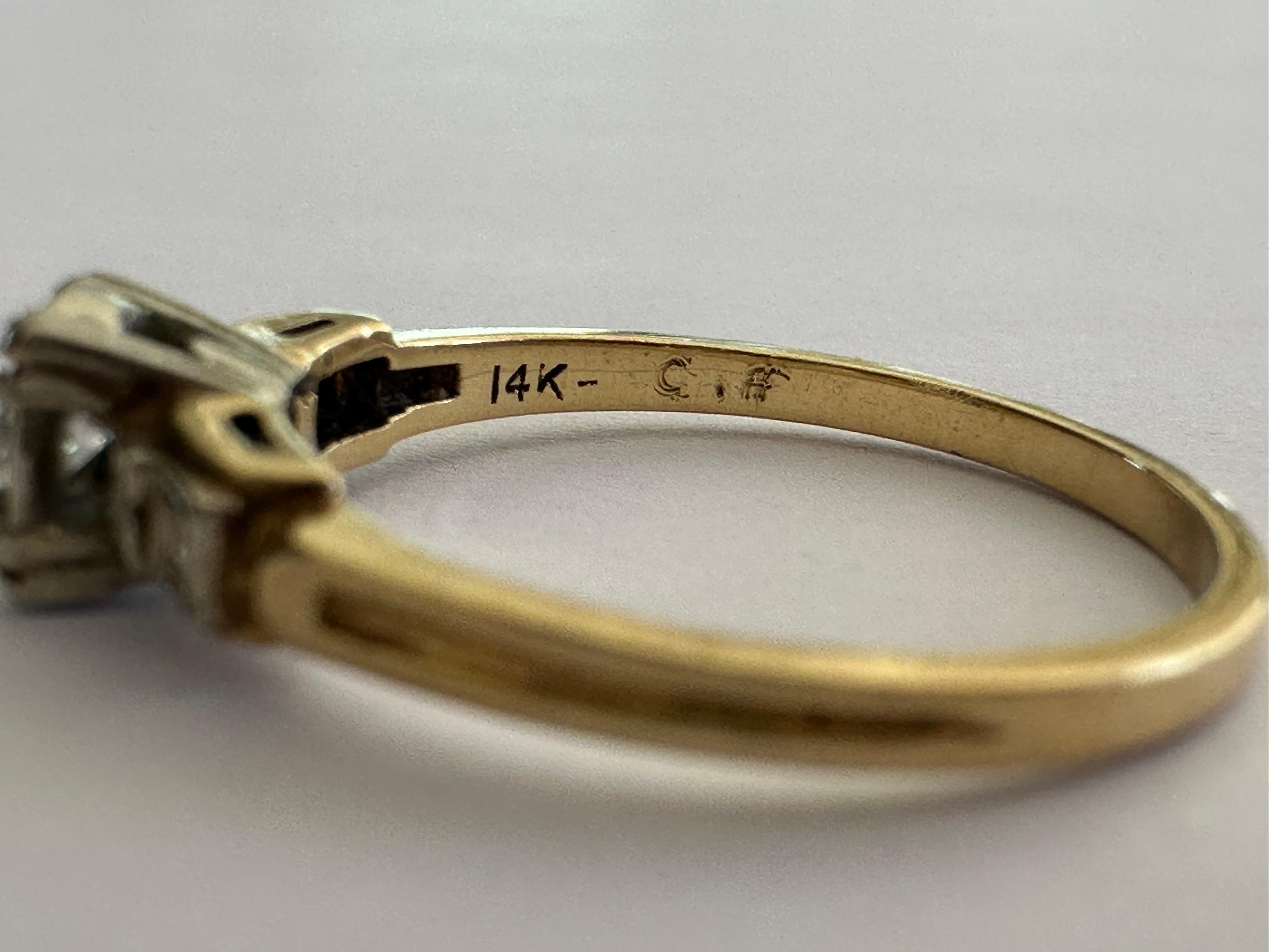 Old European Cut Keepsake Diamond Two-Tone Engagement Ring  For Sale