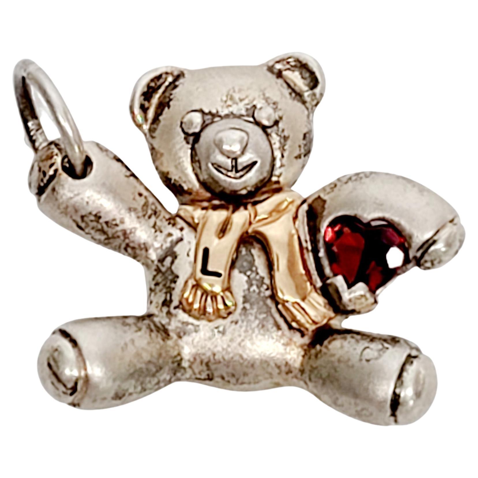 Keepsake Sterling Silver 14K Yellow Gold Teddy Bear Pendant Initial L