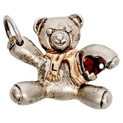 Vintage Keepsake Sterling Silver 14K Yellow Gold Teddy Bear Pendant Initial L