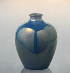 Blue Vase- 21st Century Contemporary Still-life Painting of a Blue Vase