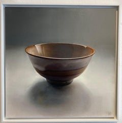 Bowl Reset I Oil Painting on Panel Brown Still Life Figurative In Stock 