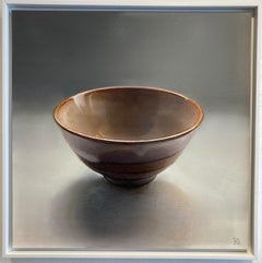 Bowl Reset II Oil Painting on Panel Brown Still Life Figurative In Stock