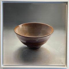 Antique Bowl Reset II Oil Painting on Panel Brown Still Life Figurative In Stock 