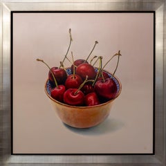 Kom met Kersen Oil Painting on Panel Bowl Cherries Fruit Still Life In Stock