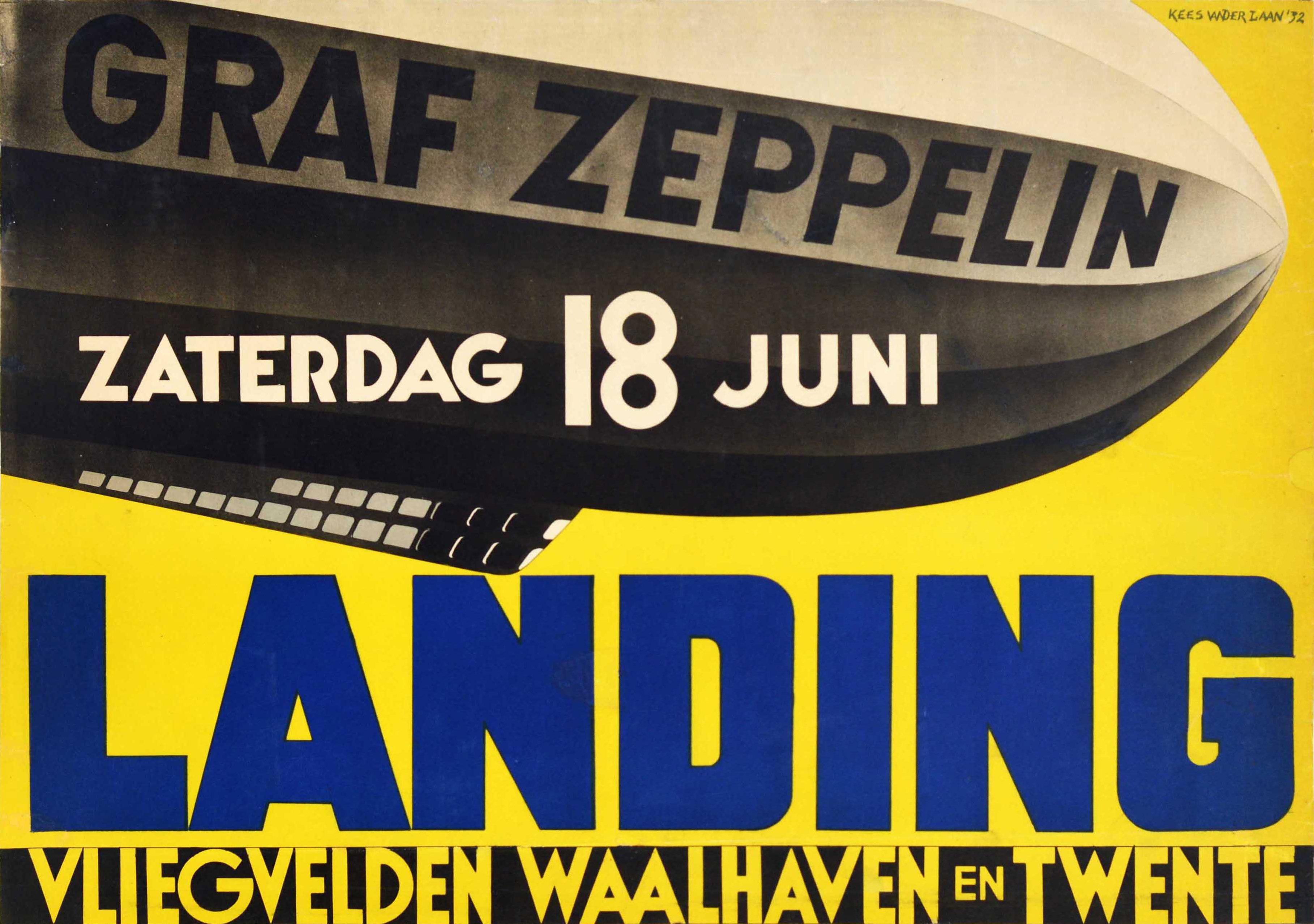 Kees van der Laan Print -  Original Vintage Poster For Graf Zeppelin Landing Vliegvelden Waalhaven Twente