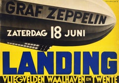  Original Vintage Poster For Graf Zeppelin Landing Vliegvelden Waalhaven Twente