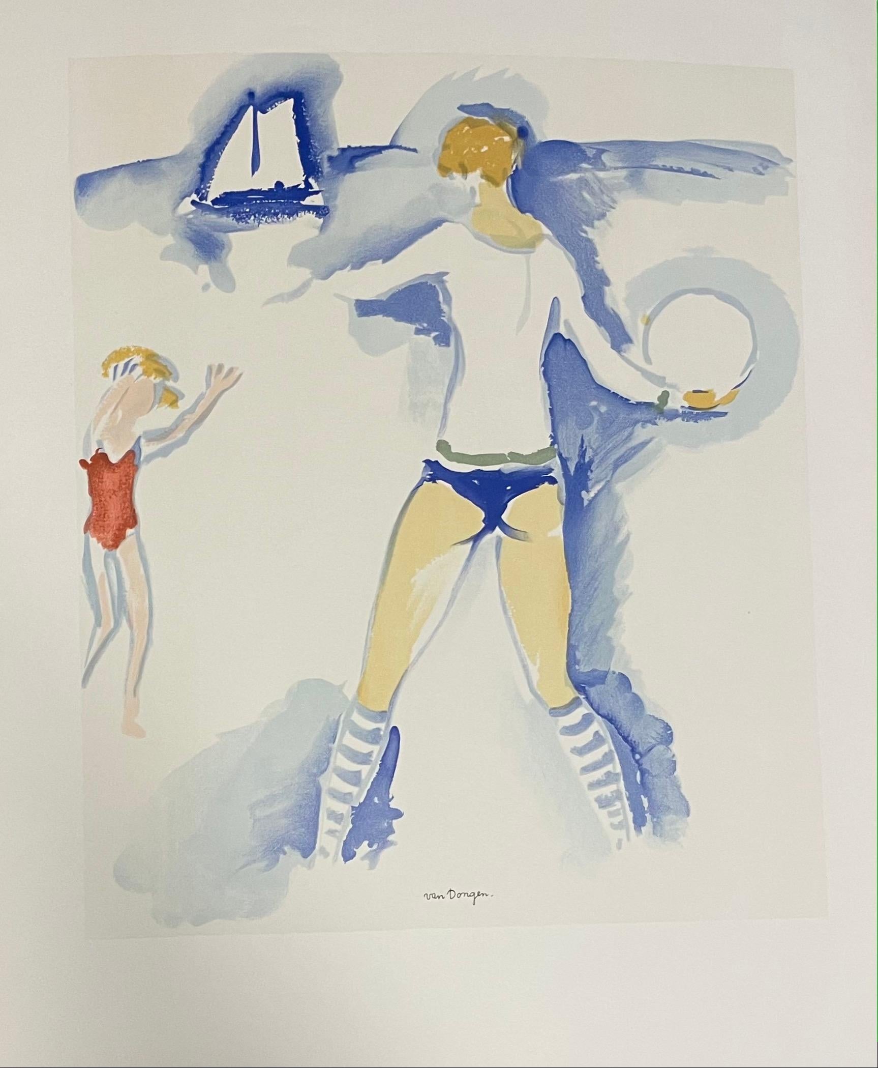 Kees Van Dongen 1966  litografia Donna sulla spiaggia In condizioni buone in vendita a Saint ouen, FR