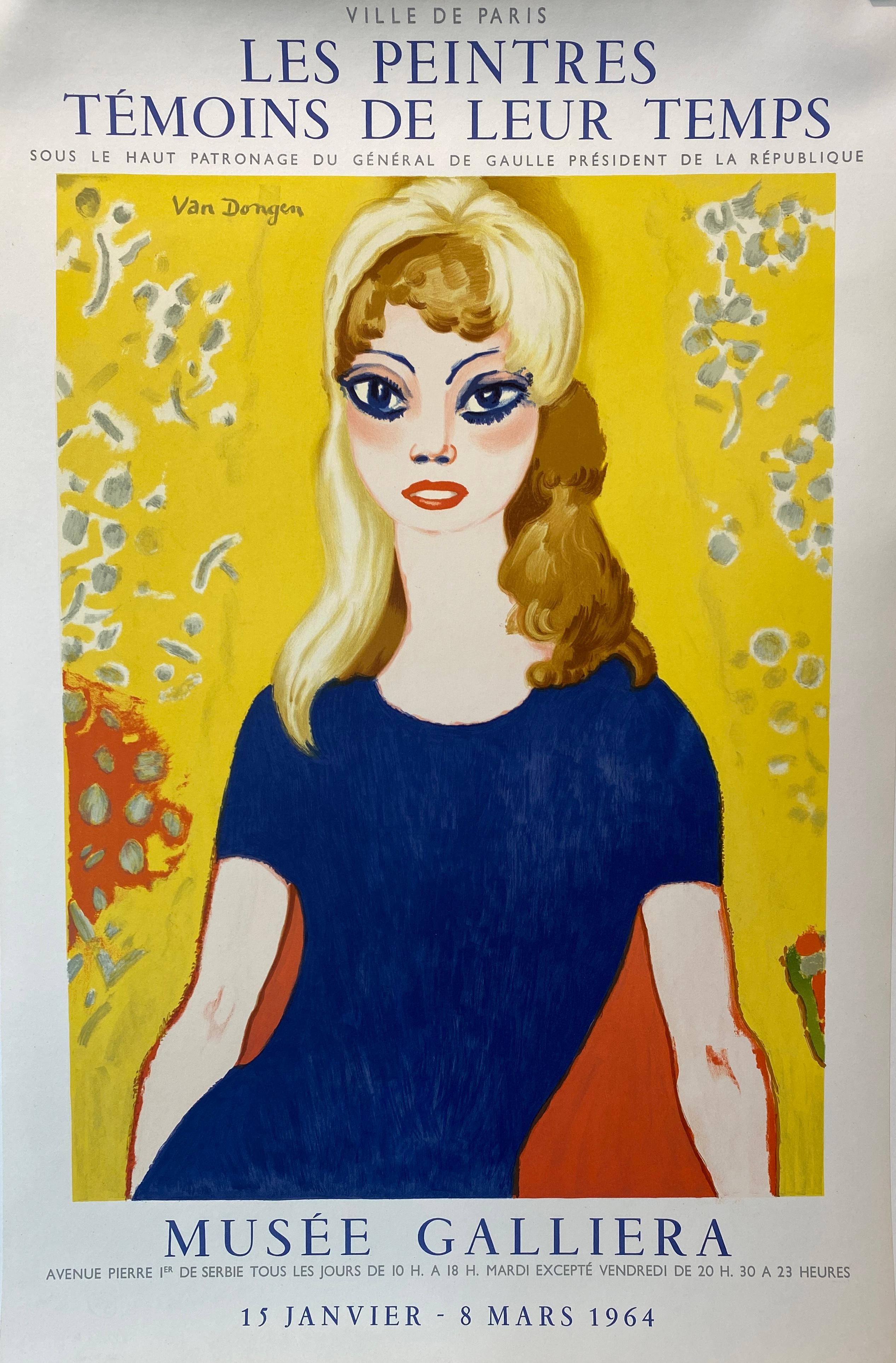 Kees van Dongen MUSÉE GALLIERA, Original Vintage Poster Brigitte Bardot, 1964 In Good Condition In Melbourne, Victoria