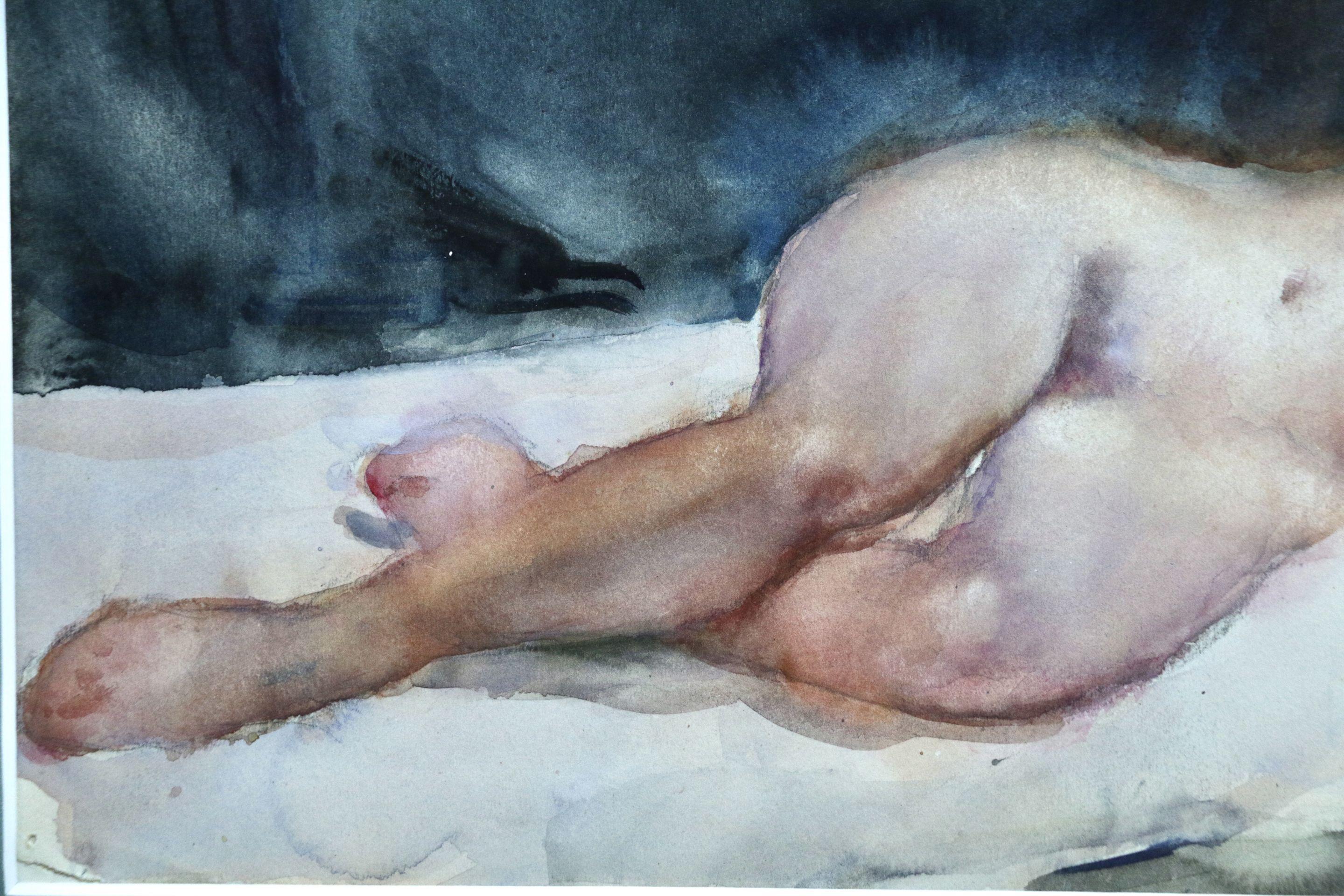 Nu Allonge -19th Century Watercolor, Nude Figure in Interior by Kees van Dongen 1
