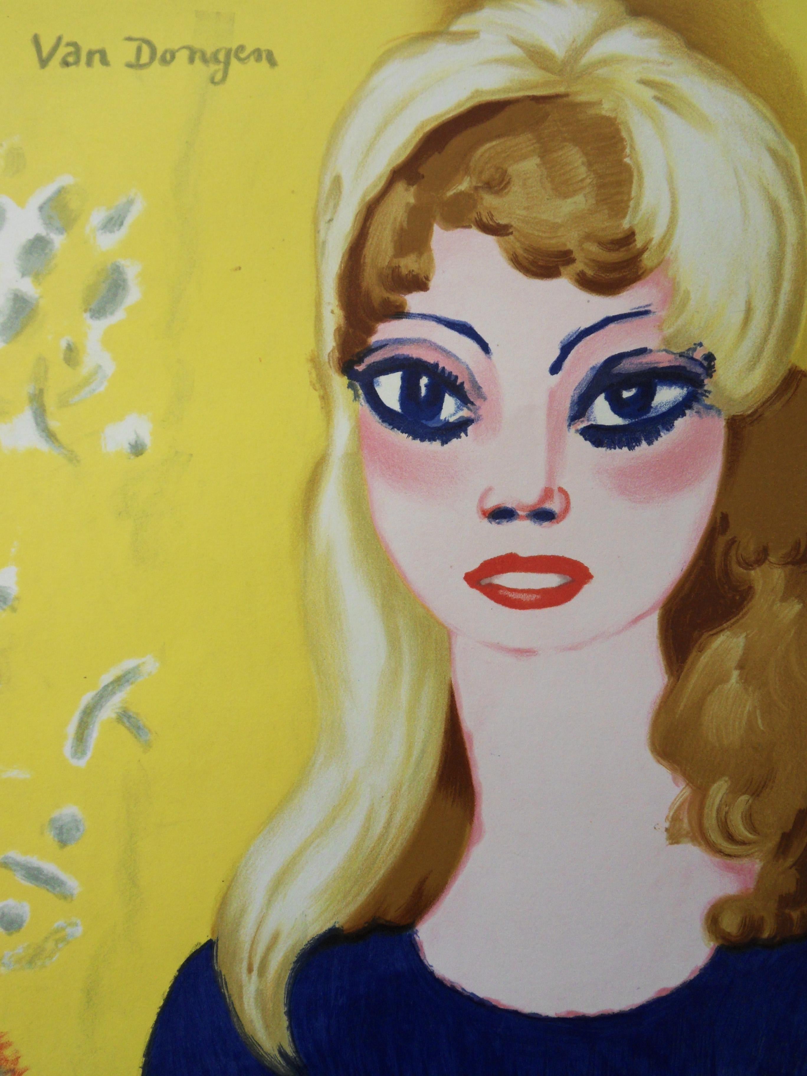 Brigitte Bardot : Femme blonde aux grands yeux - Lithographie originale, Mourlot 1964 - Print de Kees van Dongen