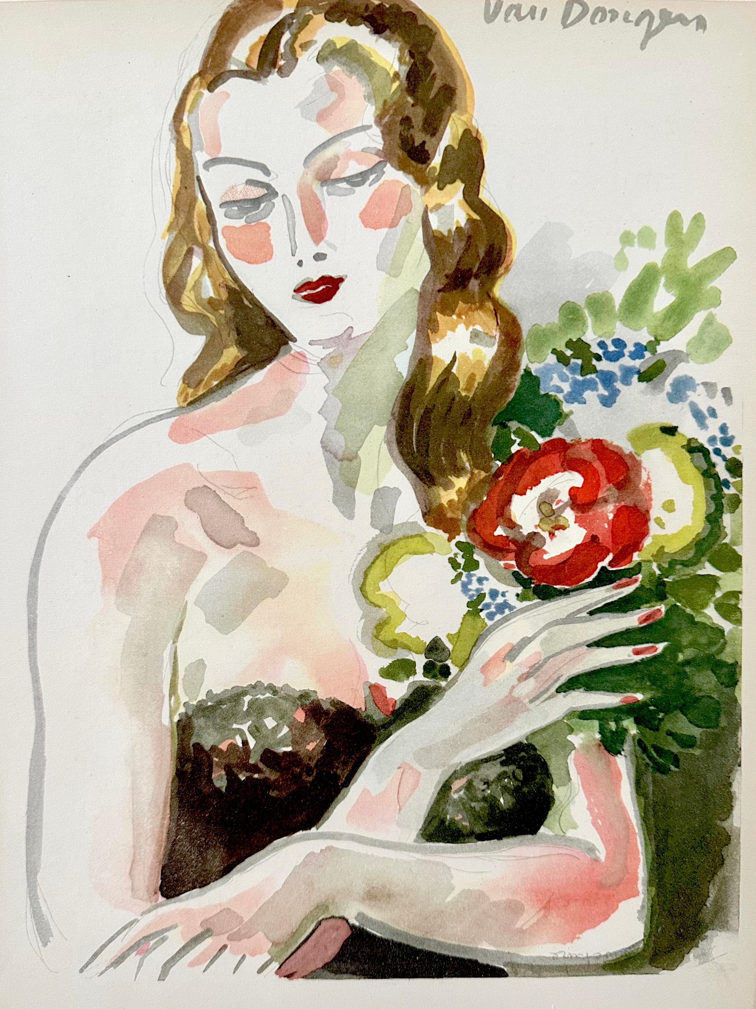 Kees van Dongen Portrait Print - Fille au fleurs