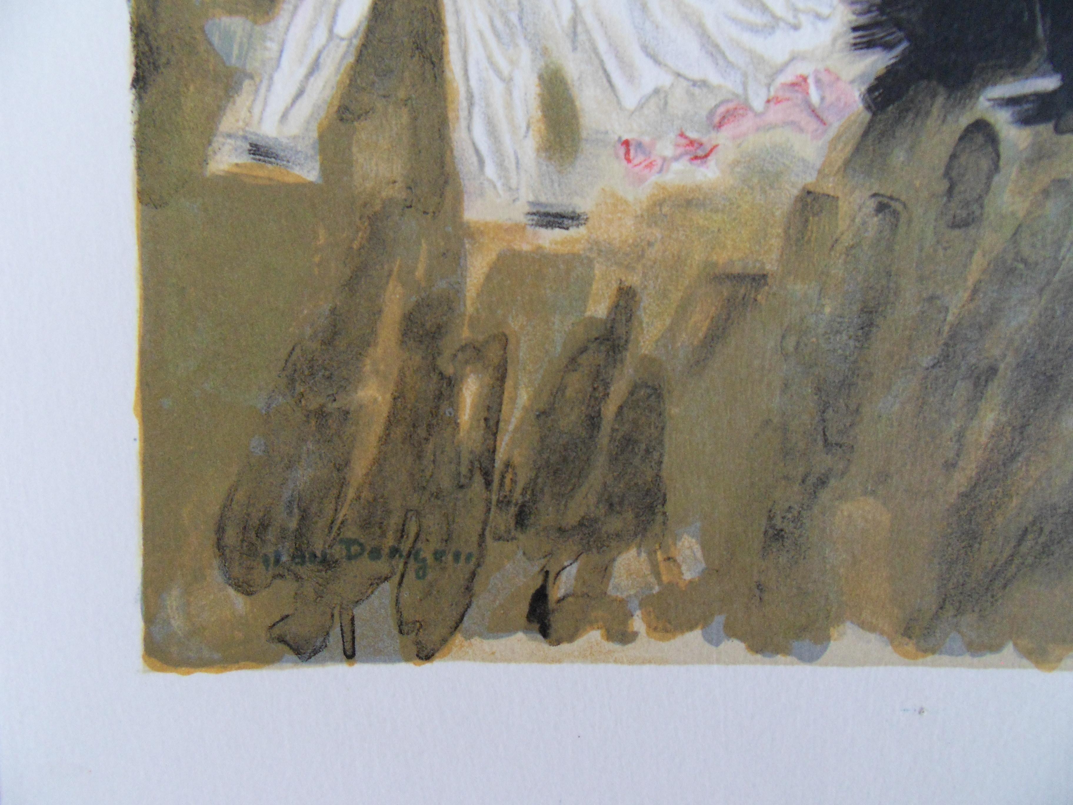Montmartre, Bailando en el Moulin de la Galette - Litografía original - 1965 - Figurative Print Gris de Kees van Dongen