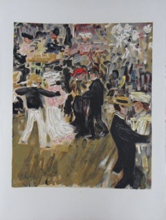 Vintage Montmartre, Dancing at Moulin de la Galette - Original lithograph - 1965