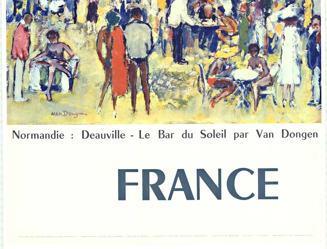 Original Frankreich, Normandie, Deauville le bar du soleil par ]Van Dongen.  Original.  Französisches Reiseplakat im Vintage-Stil.   Archivierungsfähiges Leinen, bereit zum Einrahmen.   Ausgezeichneter Zustand.   Veröffentlicht von und für die