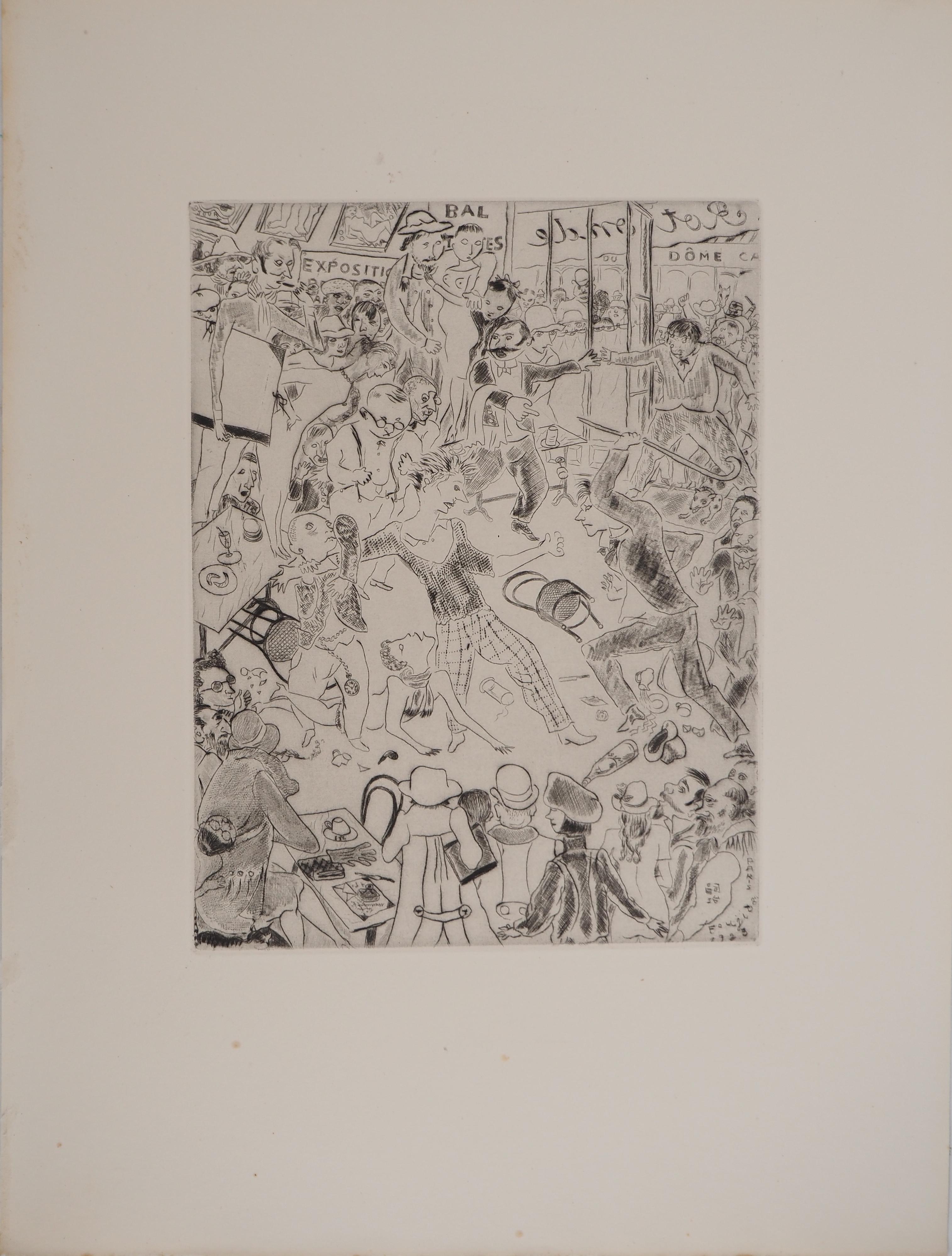 París : Club parisino - Grabado original, 1927 (Juffermans #JE4) - Print de Kees van Dongen