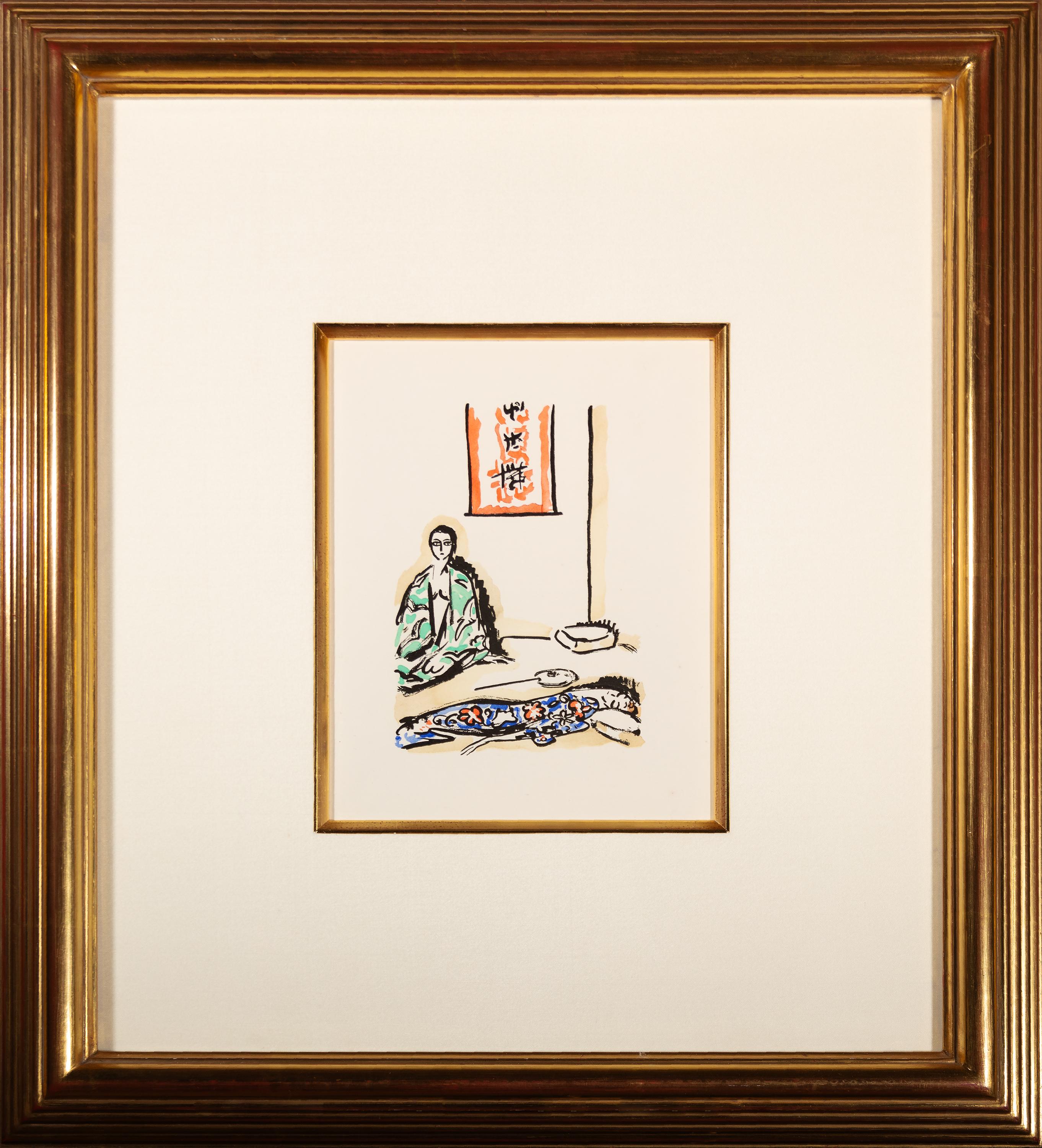 Figurative Print de Kees van Dongen - "El Kimono Verde - Serie La Garconne", un Pochoir en color