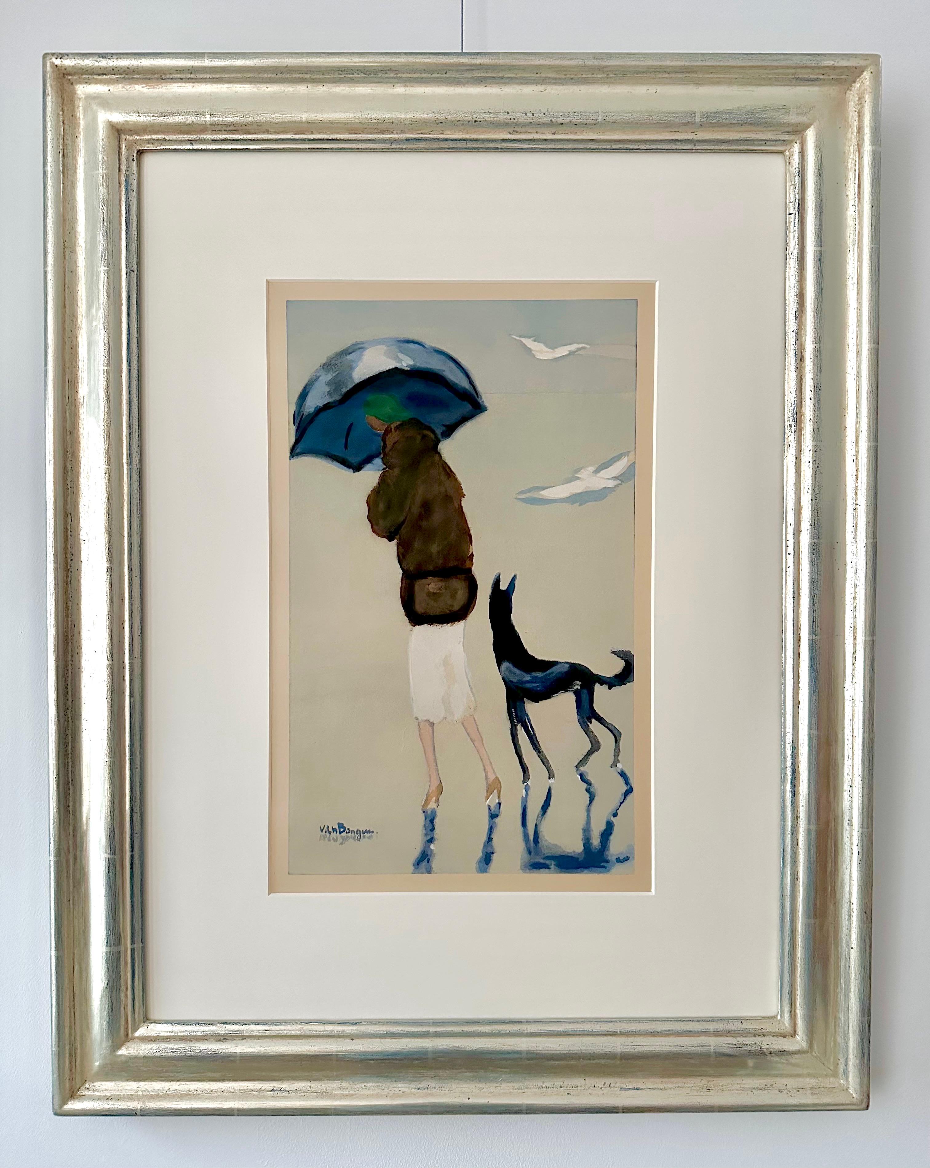 Woman with a dog on the Beach - French School Print by Kees van Dongen