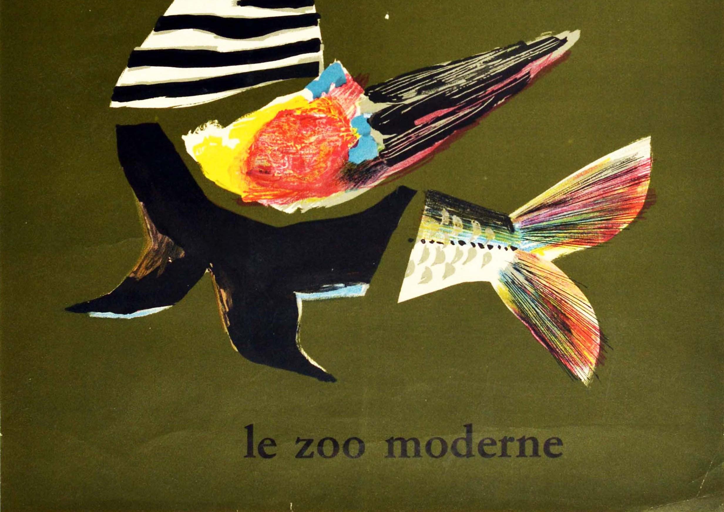 Original Vintage Poster Rotterdam Le Zoo Moderne Niederlande Modern Zoo Vogel Kunst (Abstrakt), Print, von Kees van Roemburg