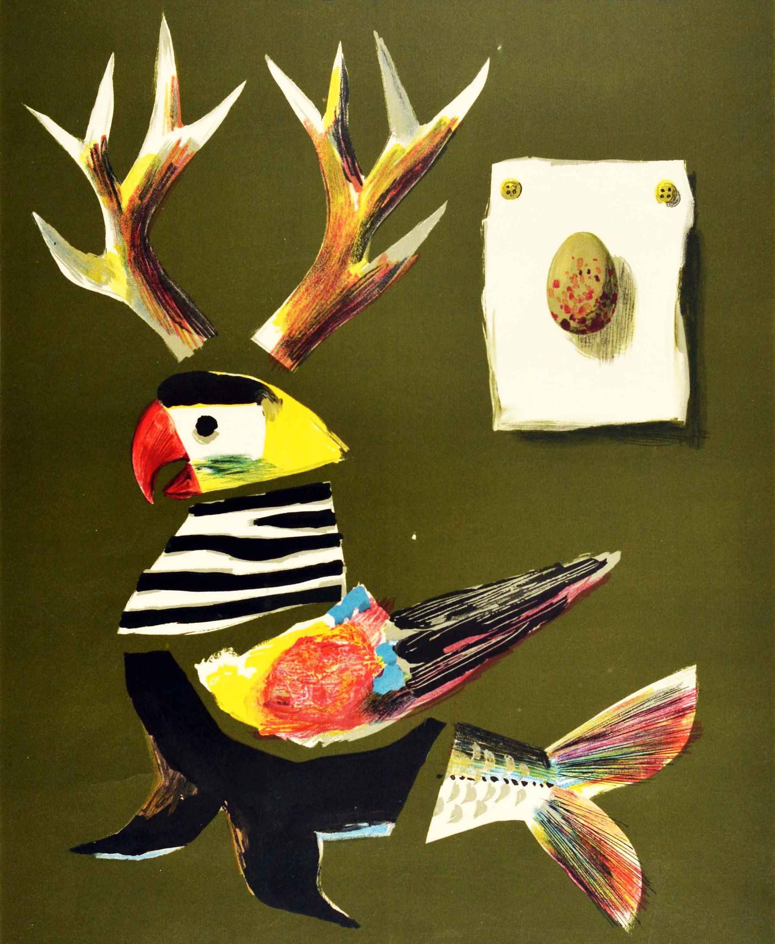 Original Vintage Poster Rotterdam Le Zoo Moderne Niederlande Modern Zoo Vogel Kunst (Braun), Print, von Kees van Roemburg