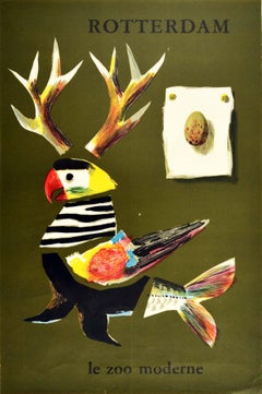 Original Vintage Poster Rotterdam Le Zoo Moderne Niederlande Modern Zoo Vogel Kunst