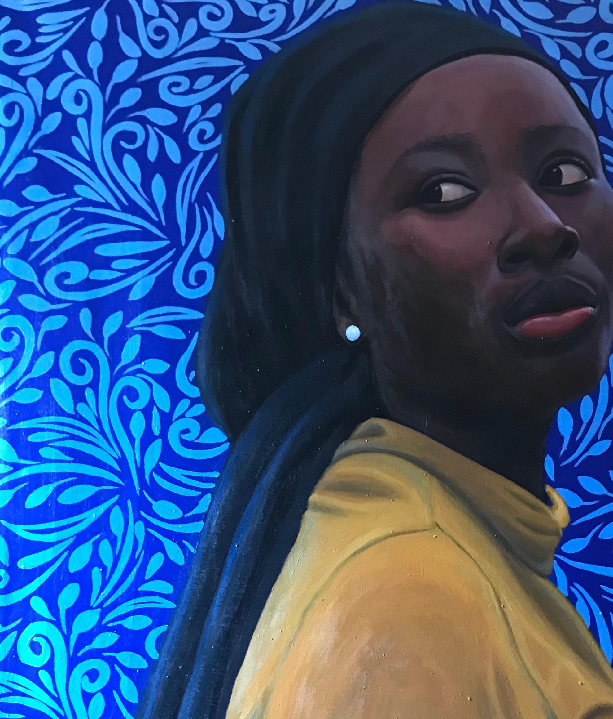 Dauntless 3 -Siglo XXI Contemporáneo, Retrato figurativo, Mujer, Motivo azul - Painting de Kehinde Mayowa