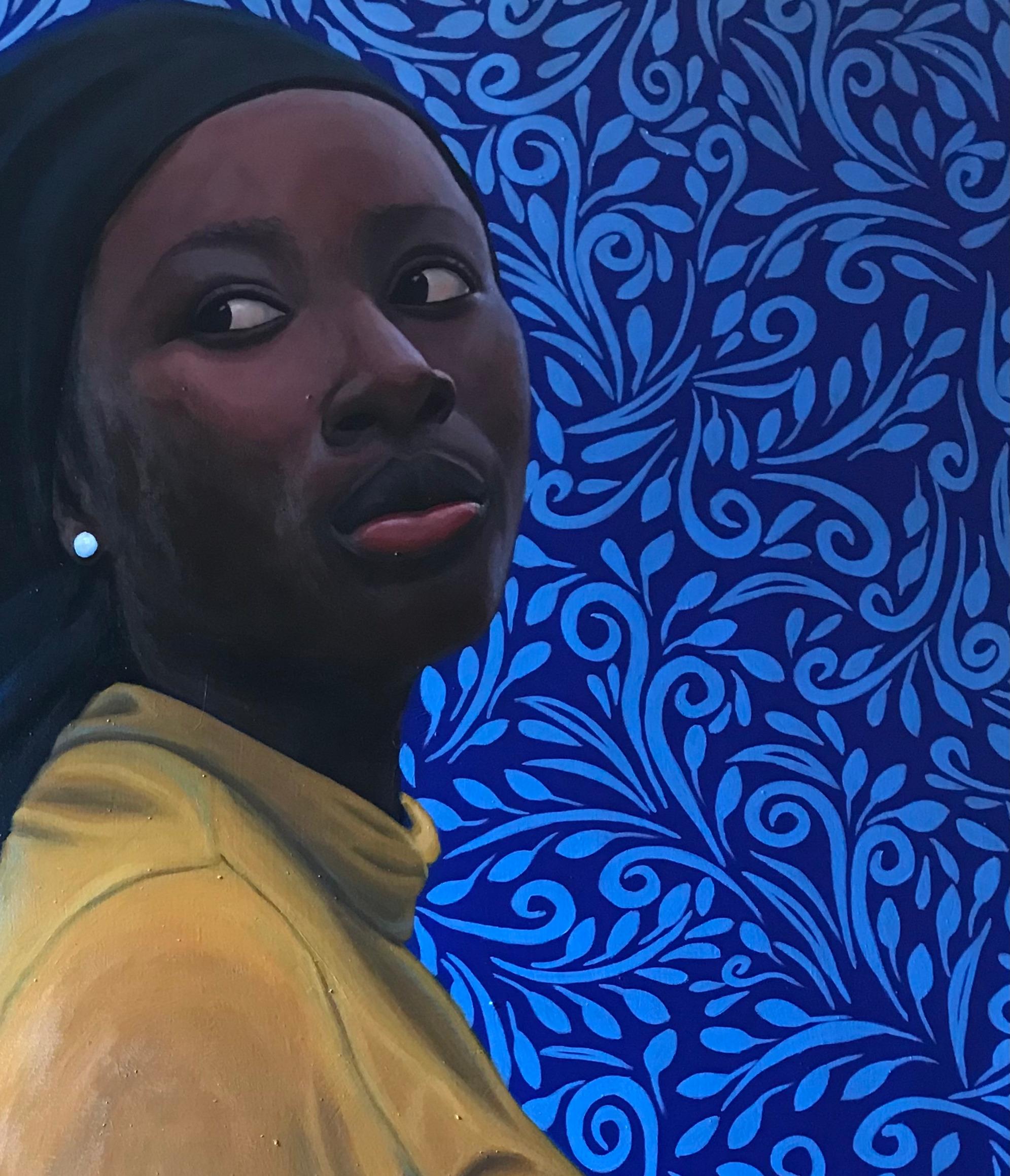 Dauntless 3 -Siglo XXI Contemporáneo, Retrato figurativo, Mujer, Motivo azul - Painting Expresionista de Kehinde Mayowa