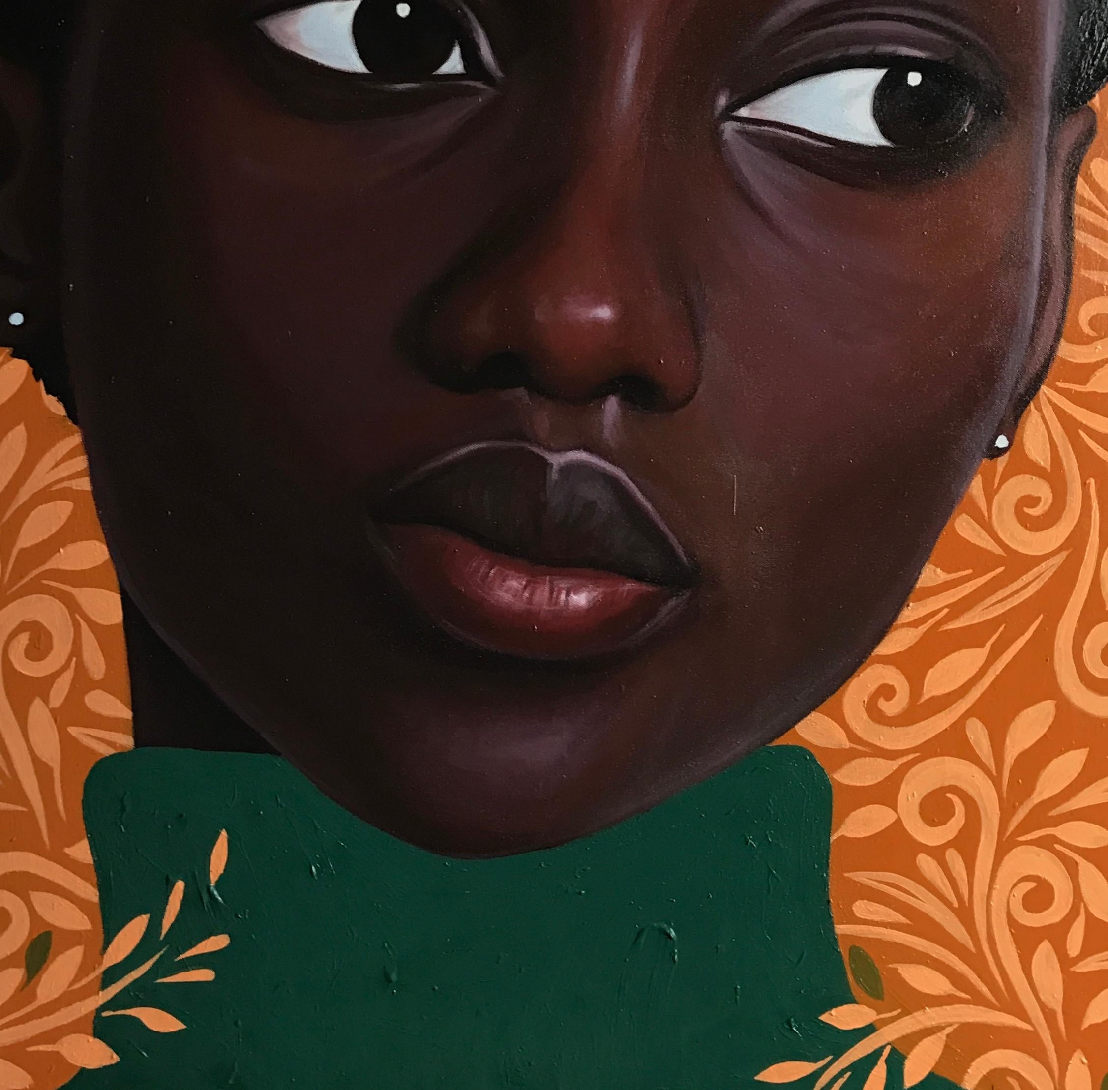 Echoes of Elsewhere - Zeitgenössisches 21. Jahrhundert, Figuratives Porträt, Mutige Frauen (Schwarz), Figurative Painting, von Kehinde Mayowa