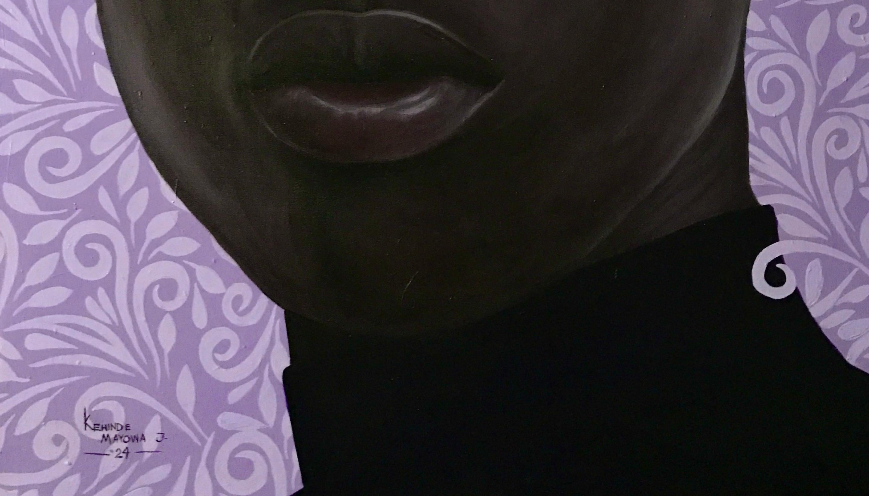 Focus (Bold Face) - 21st Century Contemporary, Figurative Portrait, Woman - Black Figurative Painting by Kehinde Mayowa